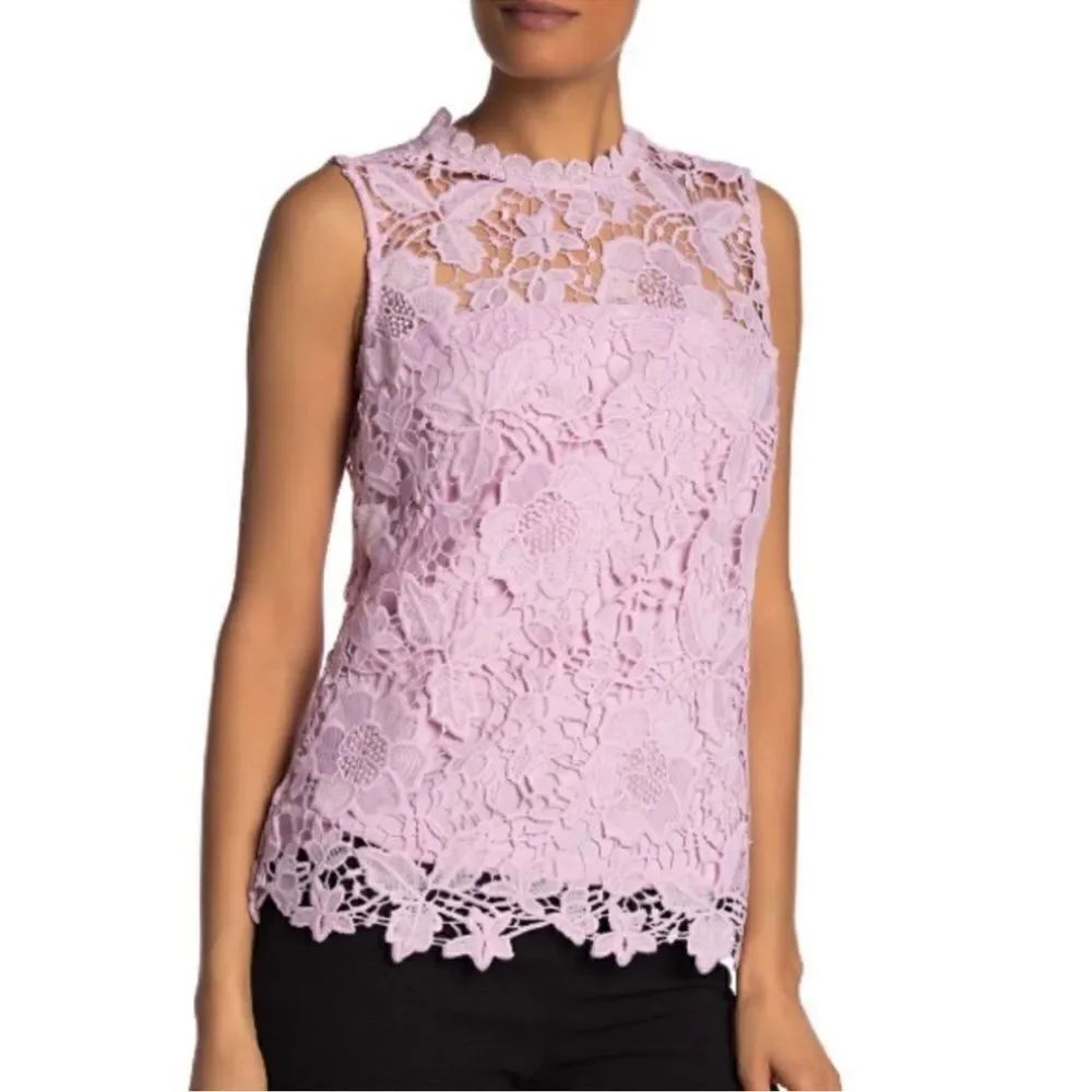nanette lepore L Mock Neck Pink Lace Back Zip Sleeveless Top